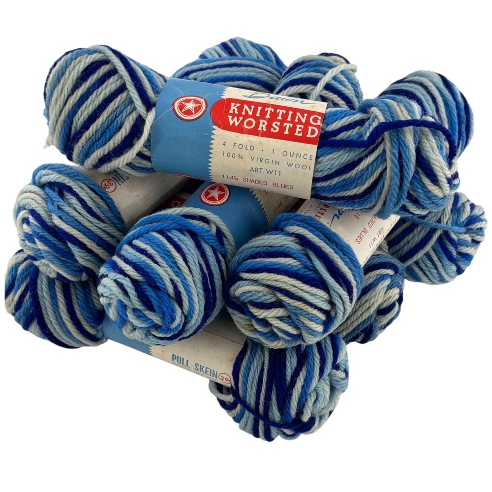 Dawn Knitting Worsted Yarn 1145 Shaded Blues 100% Virgin Wool‎ 7 1 oz Skeins